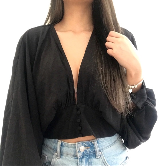 DO+BE plunging balloon sleeve blouse